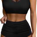 SUUKSESS Women High Waisted Bikini Sets Sexy Mesh High Neck Swimsuit 2 Piece (Large, 73 Black)