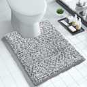 Yimobra Luxury Chenille U-Shaped Toilet Rug, Super Soft Shaggy Contour Bath Mat for Bathroom Floor, Fluffy, Water Absorbent, Non Slip, Machine Washable, Dry Quickly, 24''x 20'', Light Grey & Dark Grey
