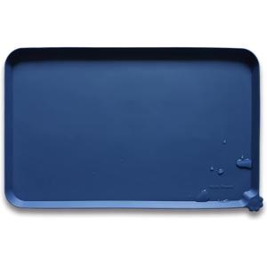 Hoki Found Silicone Pet Food Tray - High-Lips Dog Cat Bowl Mats - Waterproof Dog Cat Food Mats - Battleship (19 x 12)