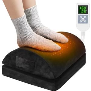 Foot Rest for Under Desk at Work, Heated Footrest Up to 160F & 12H Timer, Foot Warmer for Home Office or Gaming, Foot Stool for 2 Adjustable Height, Pain Relief, Comfort & Posture Support (L)