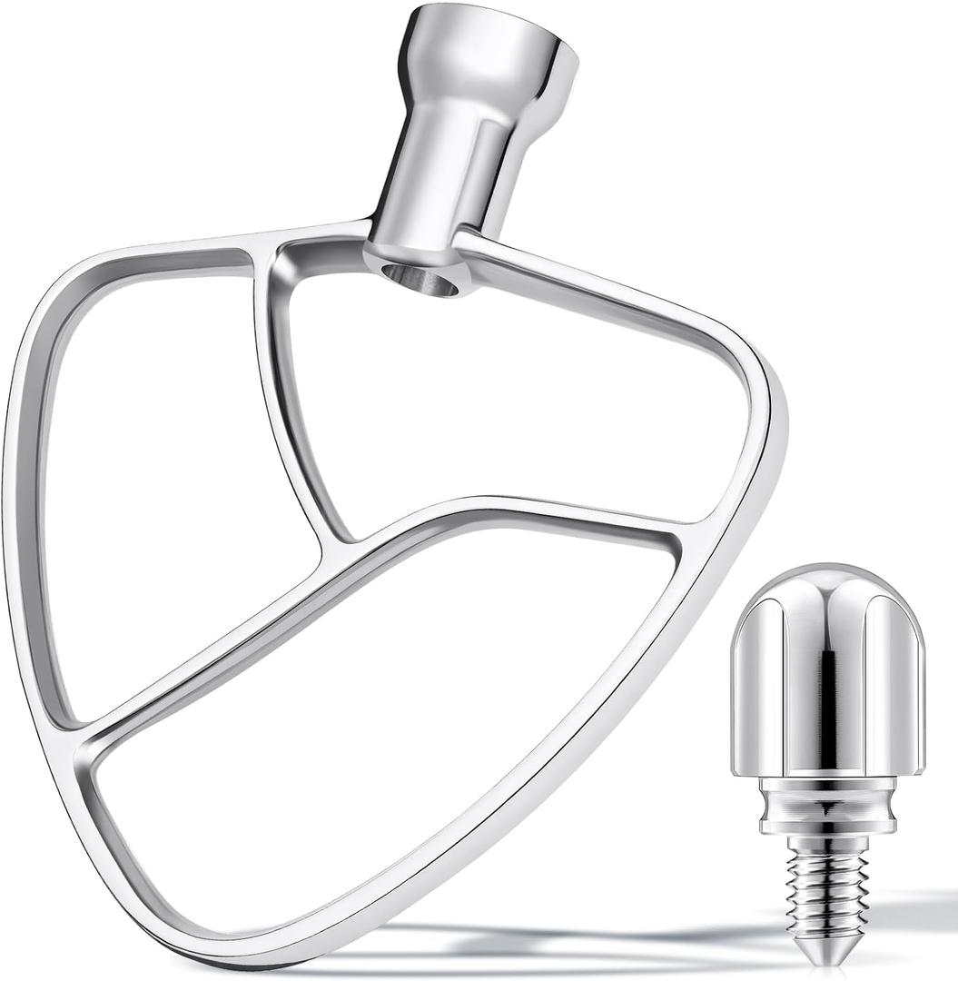 Flat Beater Replacement with Attachment Knob Thumb Screws Fit for Kitchen aid 4.5-5Qt Bowl Paddle Attachment for Tilt-Head Stand Mixers K45B,Stainless Steel Pastry Beater/No Coating/Dishwasher Safe