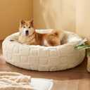 Bedsure Dog Bed for Large Dogs - Donut Pet Bed for Puppy Kitten with Anti Slip Bottom, Round Sherpa Dog Beds with Washable Removable Cover, Cream, 36x36x10 inches (L(36x36x10))