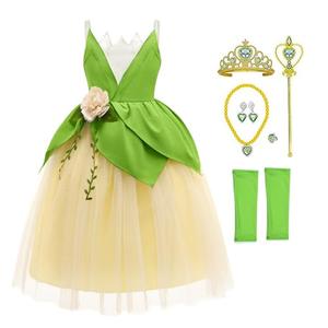 MDYCW Princess Tiana Halloween Costume for Girls, Frog Dress Up Cosplay Birthday Party Outfits, 4Y