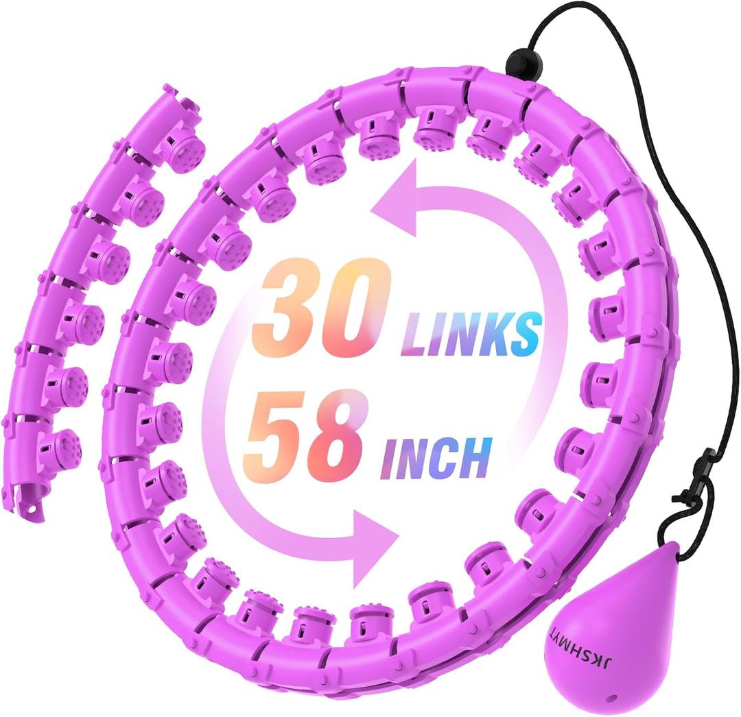 JKSHMYT Weighted Hula Circle Hoops for Adults Weight Loss, Infinity Fit Hoop Plus Size, 30 Detachable Links, Exercise Hoop for Women and Beginners (Purple)