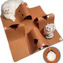 Interactive Cat Tunnel Mat for Indoor Cats, 4-Way Felt Cat Cave with Hanging Ball, Foldable Kitty Play Mat and Hideout, Pet Enrichment Toy for Kittens, Rabbits, Small Pets (Brown)