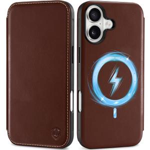 SHIELDON Genuine Leather Slim Case Wallet for iPhone 17 6.3-inch 5G 2025| Flip | Wireless Charging | Magnetic | RFID Blocking Credit Card Holder | Full Protective Cover | Retro Coffee