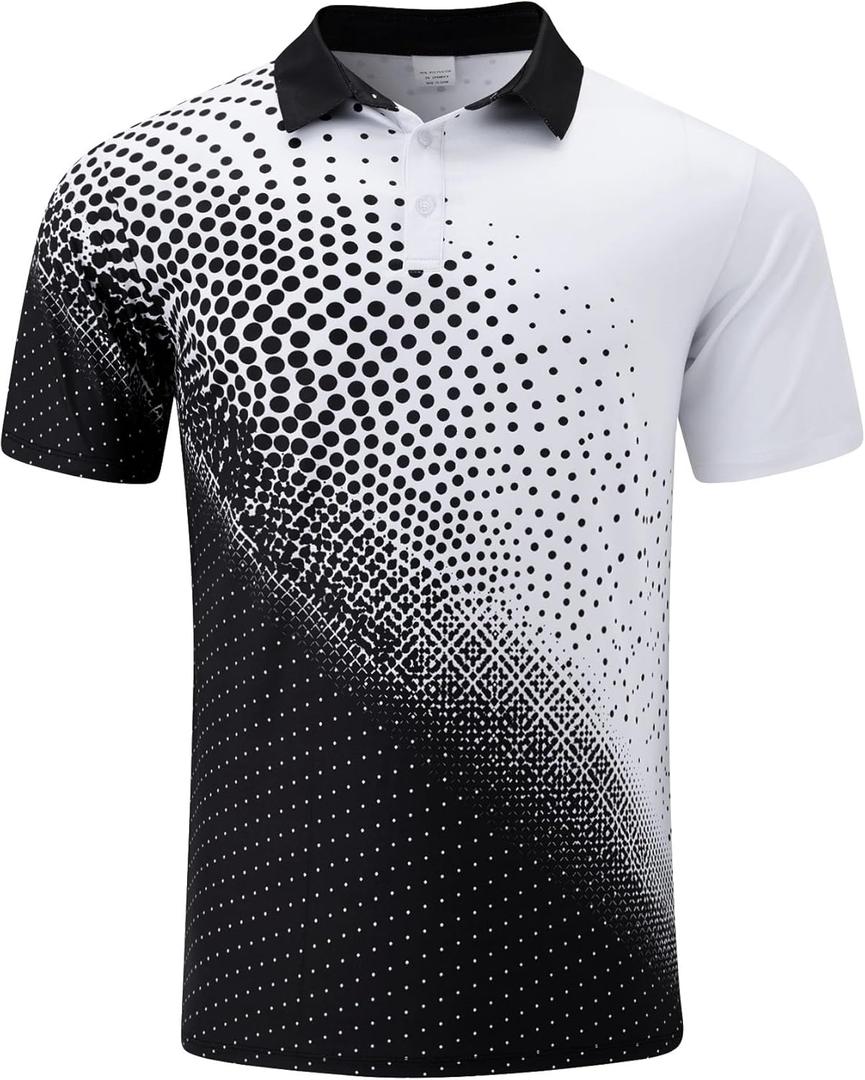 Mens Golf Shirts Short Sleeve Dry Fit Athletic Moisture Wicking Golf Polo Performance Printed Collared Polos (White, M)