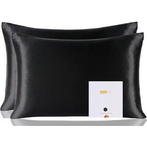 ZIMASILK 100% Pure Mulberry Silk Pillowcase 2 Pack, Soft and Smooth,Both Sides Premium Grade 6A Silk,600 Thread Count,with Hidden Zipper (Queen 20''x30'',Black)