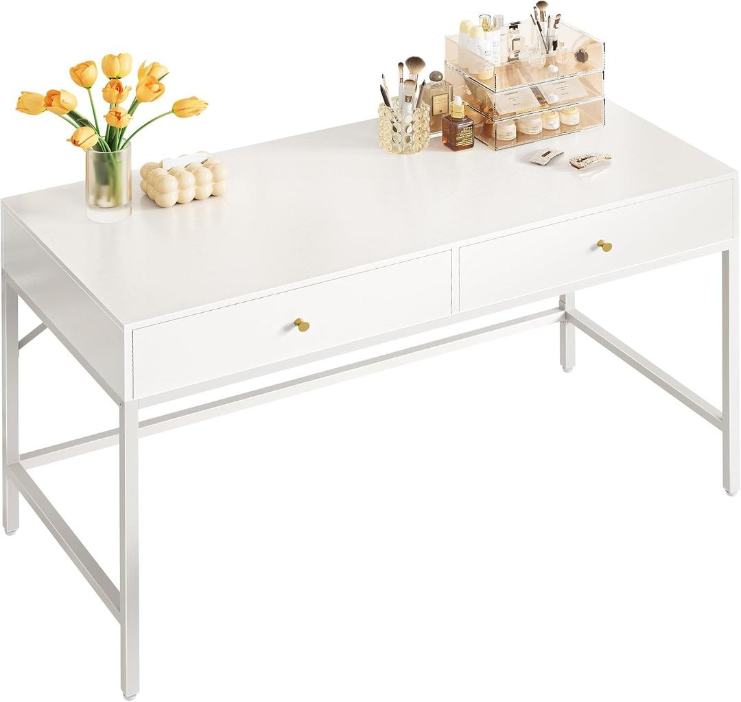 SUPERJARE Vanity Desk with Drawers, 47 inch Computer Desk, Modern Simple Home Office Desks, Makeup Dressing Table for Bedroom - White, 7997W