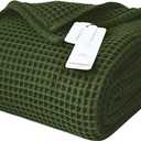 100% Turkish Cotton Waffle Throw Blanket King Size Green - Premium Quality, Light and Airy Waffle Weave All-Season Quilt - Lux Decorative Bedspread (Dark Green, King Size 95" x 110" Inch)