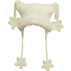 Crochet Hats for Women Y2k Beanies Women's Knitted Cat Ear Hat Crochet Hat for Women Y2k Accessories (White)