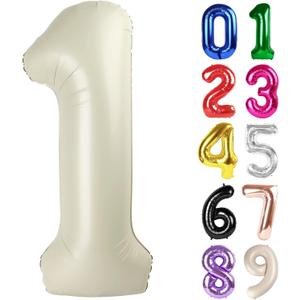 1 Balloon - Cream Birthday Number Balloons, 40 Inch Large Foil Balloons for Men Women Boys Girls Cream Themed Birthday Decorations