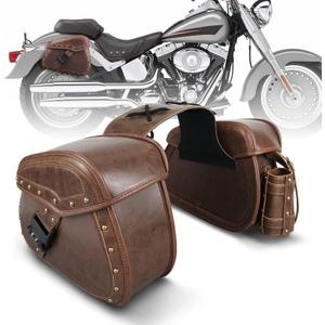 NICECNC Motorcycle Saddle Bags, PU leather Motorcycle Saddlebags, Reinforced Straps & Saddle Piece, with Cup Holder & Lock, Throw Over Saddle Bags Side Bags Universal Motorcycle Accessories, BROWN