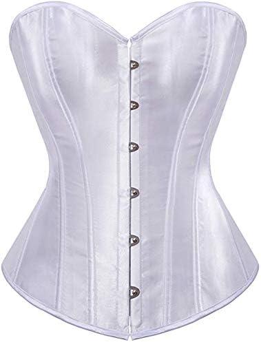Women's Sexy Boned Overbust Shaper Push Up Bodysuit Lace up Corsets and Strap Bustiers Top (White, Small)