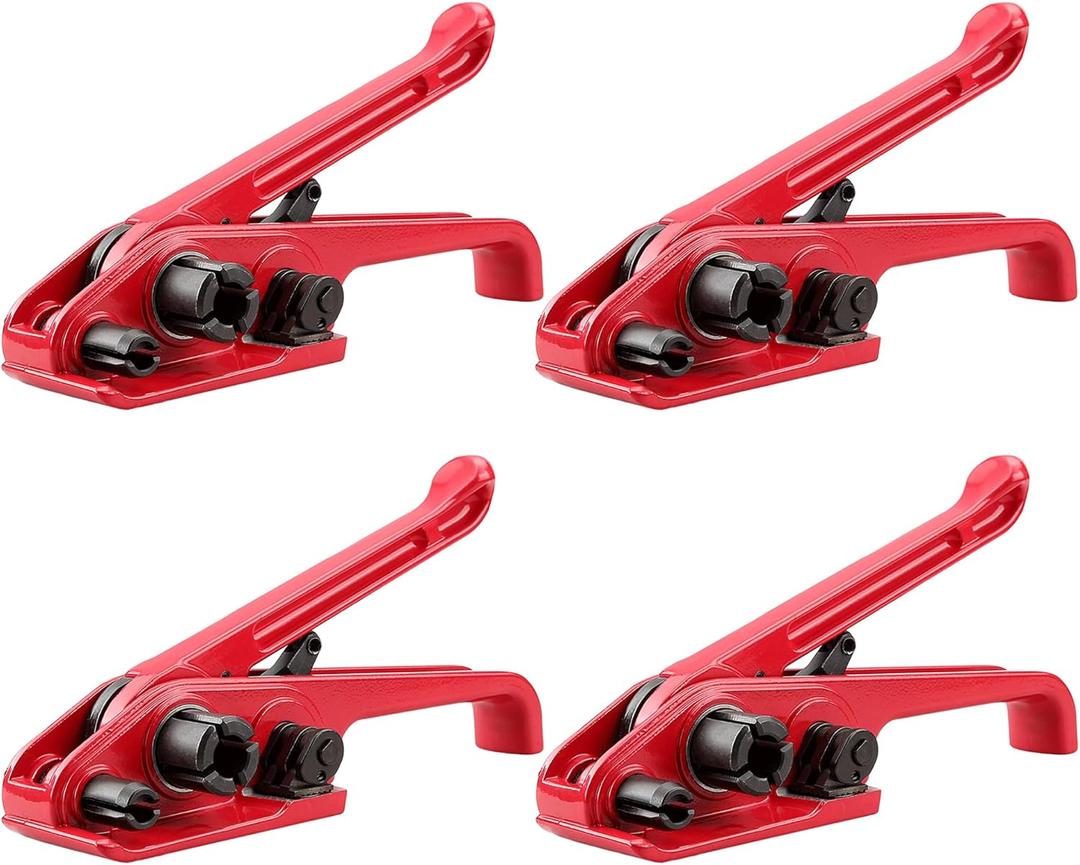 Poly Strapping Tensioner & Cutter Manual Banding Tools Windlass for 1/2" -3/4" Width Polyester Polyproplyn StrapRed-4Pack