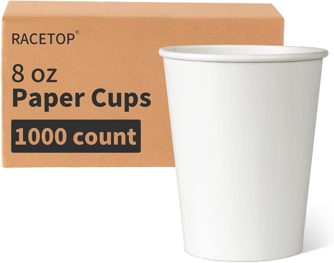 RACETOP 8 oz Disposable Paper Coffee Cups, 1000 Pack