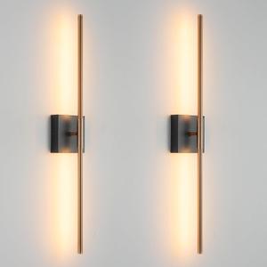 Modern Light Fixture Set of Two 27.8x4.3x3.4in Black and Brass Gold Sconces 1200Lm LED Wall Lights for Bathroom, Living Room, Corridor