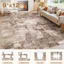 Abstract Living Room Rug 9x12 - Modern Washable Soft Thin Area Rug for Living Room Bedroom Under Dining Table - Neutral Indoor Floor Rug Carpets for Home Office Playroom Nursery - Brown