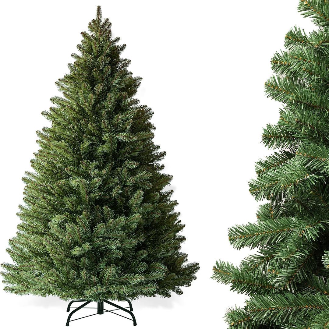 6ft Christmas Tree, Artificial Xmas Tree with 1000 Branch Tips Holiday Party Decorations 1 Minute Christmas Tree for Home Office Easy Assembly, Reusable, Metal Hinges & Foldable Base