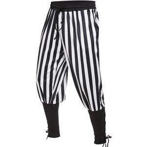 Men's Ankle Banded Pants Medieval Viking Navigator Pirate Costume Trousers Renaissance Gothic Pants (Large, Black-white)