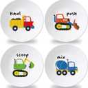 4 Set 10 Inch Construction Truck Plates Melamine Construction Truck Dinnerware Set Reusable Baby Shower Vehicle Melamine Plate Dishwasher Safe for Toddlers Creatively Drop Resistant Cute Plastic Dish