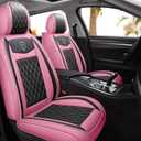 Car Seat Covers Full Set, Super Luxurious Heavy Universal Duty Waterproof Leather Automotive Vehicle Cover for Cars SUV Pick-up Truck, Non-Slip Seat Pink Car Accessories (Pink Black)