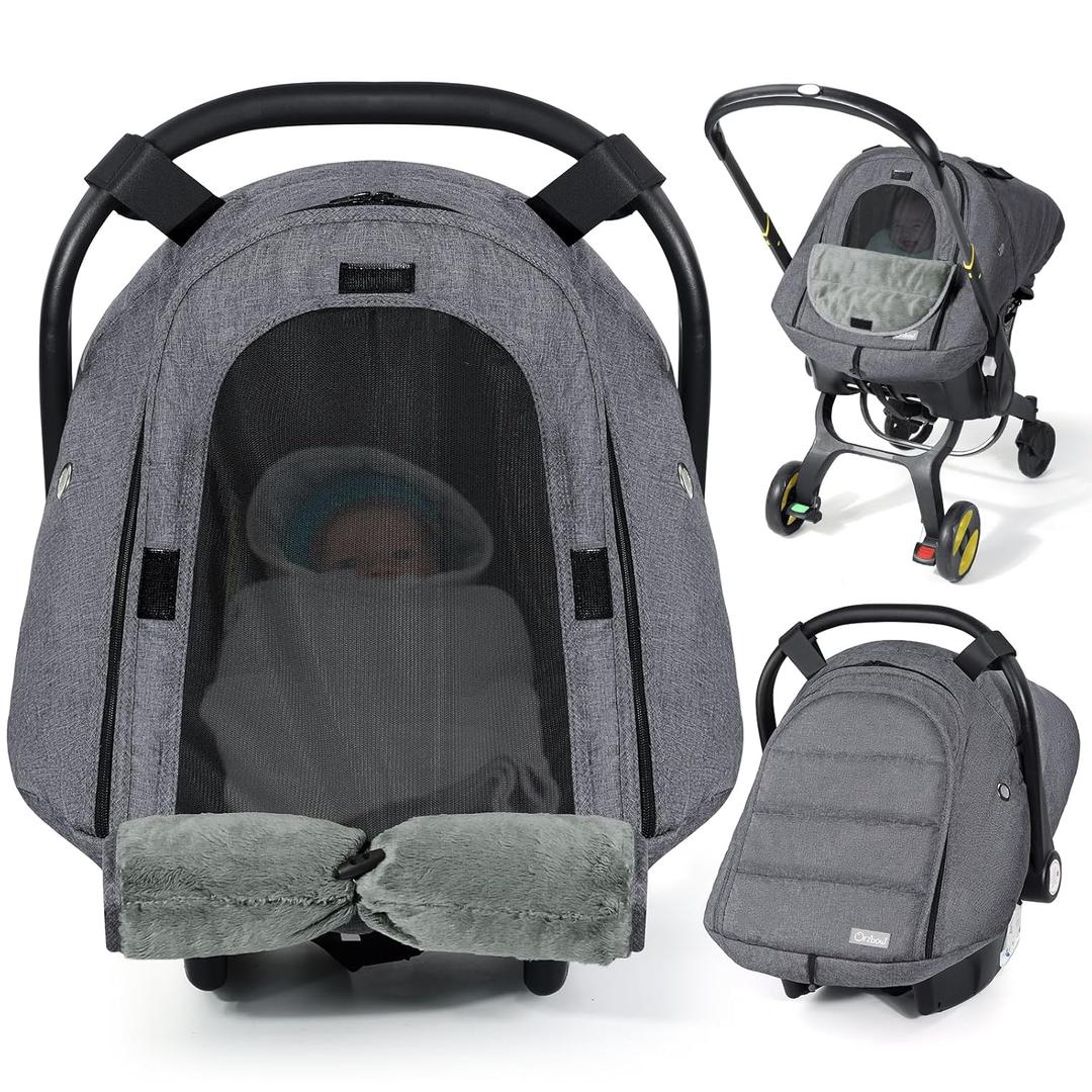 Orzbow Winter Car Seat Cover Baby | Waterproof Infant Carseat Cover Compatible with Doona Car Seats and Strollers, Breathable Baby Carseat Canopy, Baby Winter Essentials, Dark Grey