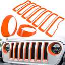 Front Grille Mesh Inserts & Headlight Cover for Jeep Wrangler JL JLU Unlimited Sport/Sports 2018-2023 Exterior Accessories Clip-in Grille Guard Cover Headlight Bezels Trim Ring (Orange 9PCS)