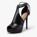 Womens Peep Toe Platform Heels Sexy Sandals Strappy Lace Up Tie Stilettos Dress Pumps Shoes Black 8