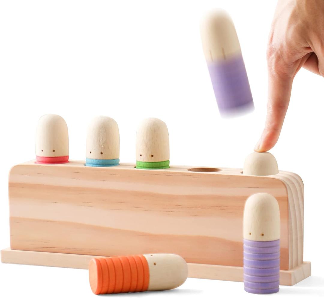 Pop Up Toy Multicolor Puppets | Wooden Color Sorting Toys | STEM Montessori Color Matching Toys | Preschool Learning Educational Toys Gifts for Kids Boys Girls Ages for 1 2 3 Years