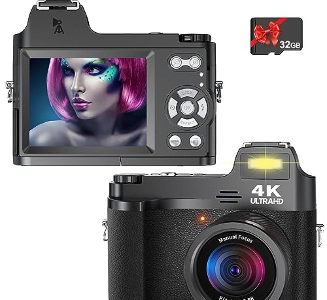 4K Digital Camera for Photography 48MP Vlogging Camera for YouTube, 3" LCD Screen, Anti-Shake,18X Digital Zoom,Compact Point and Shoot Digital Cameras for Travel