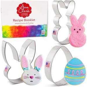 Ann Clark Easter 3-Pc. Cookie Cutter Set, Made in USA, Easter Bunny, Bunny Face and Egg