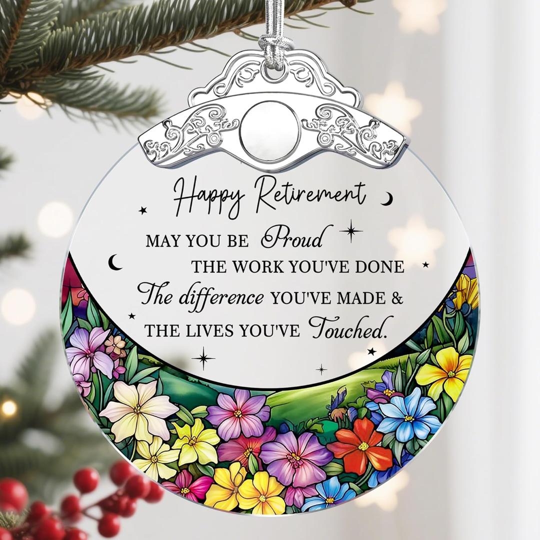 Retirement Gift - Retirement Gifts for Women, Men - Retired Ornament - Retired Gifts for Coworker, Boss, Employee, Teacher, Nurse - Stained Glass Christmas Ornament Keepsake - Design H