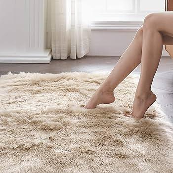6x9 Large Beige Area Rug for Living Room Bedroom Dining Room, Fluffy Shag Soft Plush Furry Carpet Solid Color, Non-Slip Indoor Floor Mat for Kids Home Decor