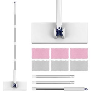 Snap Grip Mini Mop with 6 Washable Pads, Dust Mop Household Items for Wall Window Ceiling, Lazy Dry Wet Mops for Floor Cleaning for Home Kitchen Bathroom, Zero-Touch Flat Floor Mops with 47" Handle