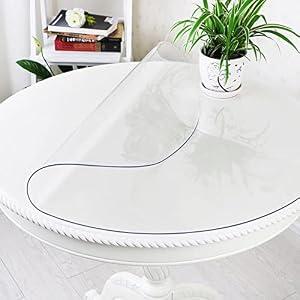 LinkGro Multi-Size 53 Inch Dia 1.5mm Thick PVC Clear Table Protector Plastic Tablecloth Table Cloth Wipeable Vinyl Table Top Cover for Dinner Coffee Table Furniture Protector Water Oil Resistant