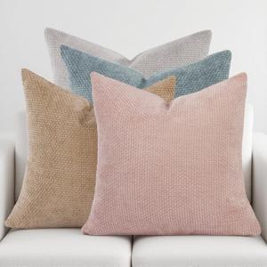 Light Green/Pink Throw Pillow Covers 16x16 Set of 4, Boho Soft Chenille Couch Pillow Covers, Solid Textured Square Cushion Cases for Sofa Living Room Bedroom Farmhouse Home Decor