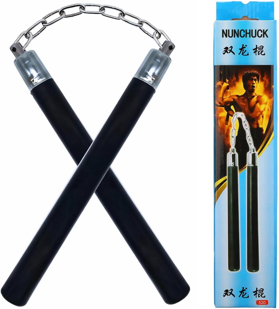 Nunchucks, Safe Solid Rubber Training Nunchucks/Nunchakus with Steel Chain for Beginners, Adults and Professional Perform, Practice, Exercise