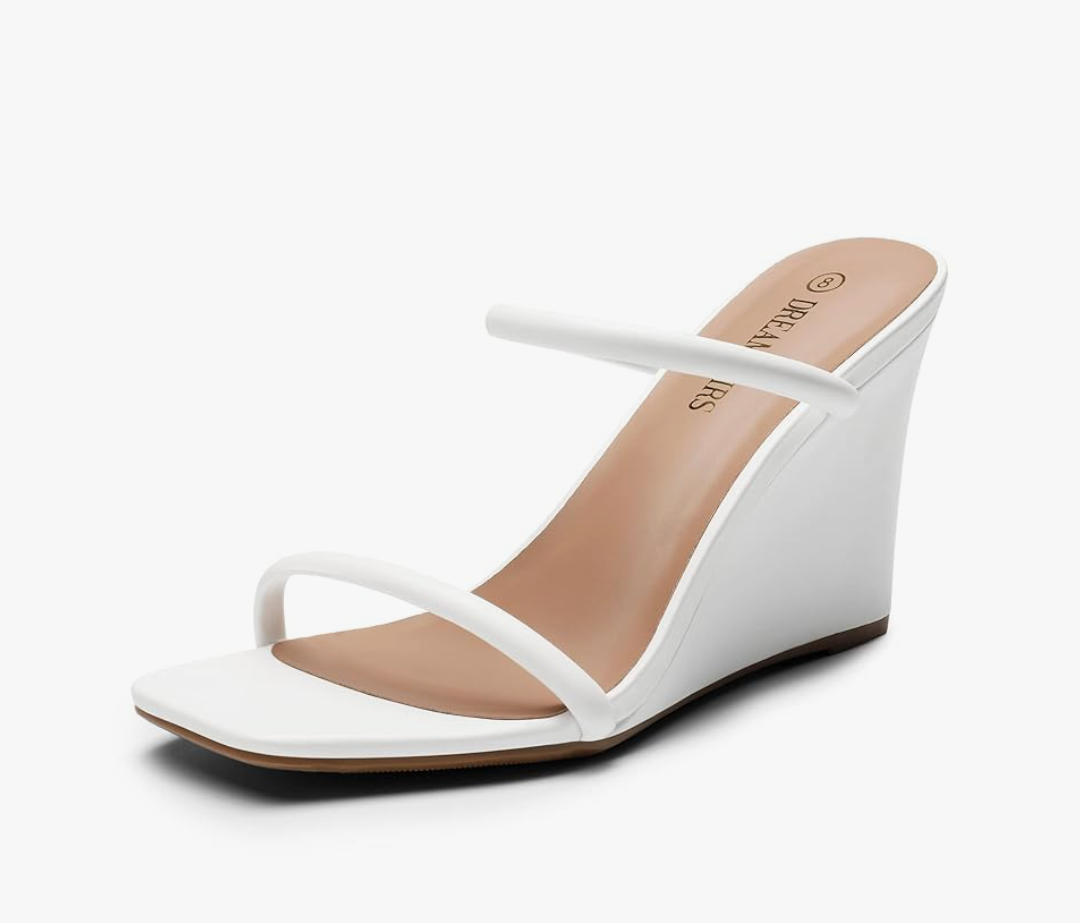 DREAM PAIRS Women's Slides Wedge Sandals Two Strap Square Open Toe Dress Shoes 6.5