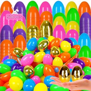 Easter Eggs 500 PCS Bulk, 2.4" Plastic Fillable Easter Eggs Set with 12 Golden Eggs, Colorful Empty Eggs for Kids Easter Egg Hunt Classroom Prizes Basket Stuffers Easter Party Favors