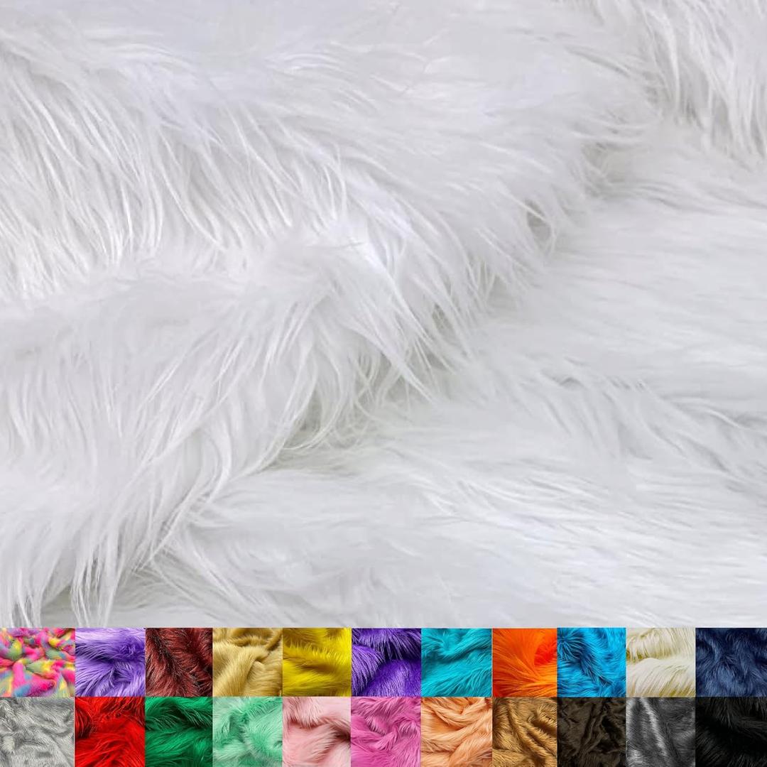 Ice Fabrics Faux Fur Fabric by The Yard - 60 Inches Wide Super Soft and Fluffy Shaggy Mohair Fur Fabric for Costumes, Apparel, Rugs, Pillows, Decorations and More - White - Half Yard