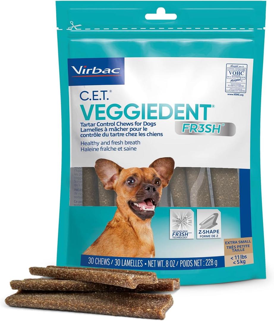 Virbac C.E.T. VEGGIEDENT FR3SH Tartar Control Chews for Dogs, Extra Small, 8 oz (Pack of 1), Expiration Date September 2025