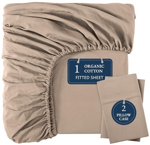 LANE LINEN 100% Organic Cotton Fitted Sheet Queen (+Pillowcases), Soft & Comfy Breathable Naturally Cooling Low Pill Oeko Tex Certified Fitted Sheet Queen Deep Pocket 15" - Taupe LANE LINEN 100% Organic Cotton Fitted Sheet Queen (+Pillowcases), Soft & Comfy Breathable Naturally Cooling Low Pill Oeko Tex Certified Fitted Sheet Queen Deep Pocket 15" - Taupe