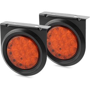LIGBT 4Inch Round Trailer Tail Light with Mounting Brackets 16LEDs Amber Turn Signal Light IP67 Waterproof Stop Brake Turn Tail Lights for Truck Trailer RV