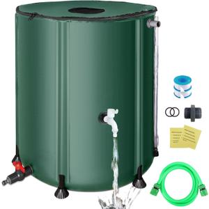 SKM Collapsible Rain Barrel, PVC Rain Water Collection System and Water Tank for Outdoor/Garden/Lawn, Portable Rain Water Collection Barrel Container with Spigots & Overflow Kit, 53Gallon, Green