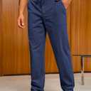 Runcati Mens Casual Linen Pants Drawstring Elastic Waist Trousers Lightweight Loose Fit Beach Pants Navy (L)