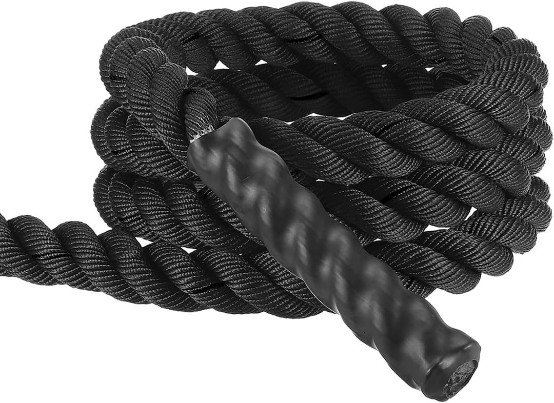 MECCANIXITY Battle Rope 10ft x 1.5 Inch Polyester Workout Rope Heavy Fitness Exercise Rope for Strength Training Home Gym Muscle Building, Black