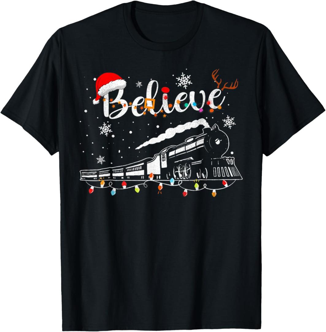 Christmas Train Christmas Believe Express Xmas Santa T-Shirt, XL