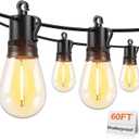Brightever LED Outdoor String Lights, 60FT Patio Lights with 17 Shatterproof S14 Vintage Edison Bulbs(1 Spare), Outside Hanging Lights Waterproof for Porch, Garden, Deck, Backyard, 2700K Dimmable