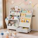 Kids Bookshelf and Toy Storage - Book Shelf for Kids Rooms, Toddler Bookshelf Baby Bookcase for Nursery, Montessori Toy Organizer, White